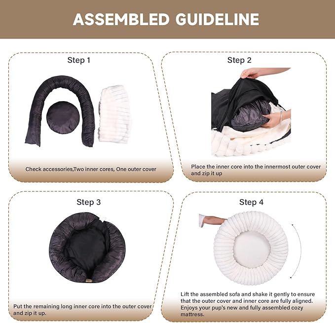 Calming Dog Bed Anti-Anxiety Donut Dog Beds for Small Medium Large Dogs,Washable Plush Fluffy Indoor Cat Kitten Round Cuddler Cushion (Cream, Medium)
