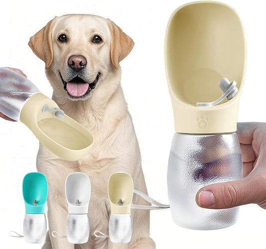 Kalimdor Dog Water Bottle, 12oz Leak Proof Portable Puppy Water Dispenser with Drinking Feeder for Pets Outdoor Walking, Hiking, Travel, BPA Free Food Grade Plastic (Cream Yellow, 12oz)