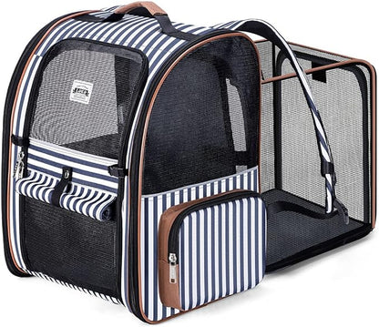 Lekebobor Large Cat Backpack Carrier Expandable Pet Carrier Backpack for Small Dogs Medium Cats Fit Up to 18 Lbs, Dog Carrier Backpack,Puppy Backpack Carrier, Striped