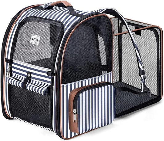 Lekebobor Large Cat Backpack Carrier Expandable Pet Carrier Backpack for Small Dogs Medium Cats Fit Up to 18 Lbs, Dog Carrier Backpack,Puppy Backpack Carrier, Striped