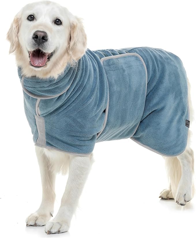Lucky Pooch® Dog Robe - Luxurious Dog Bathrobe - Ultra Absorbent Dries Your Dogs in Minutes! Double-Layer, Super Soft Towel and Bath Robe All in One (S, Petrol Blue)