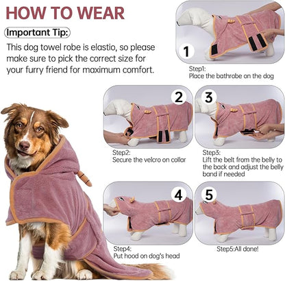 Microfibre Dog Drying Coat & Towel, Super Absorbent Fast Drying, Magic Sticker & Belly Strap, Robes for After Bath - Small to Large Dogs & Cats