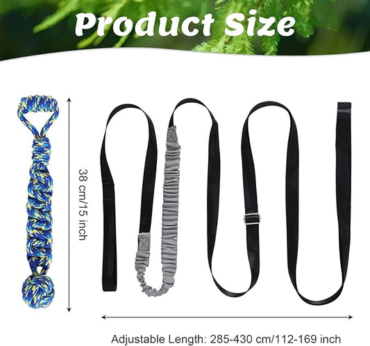 Interactive Dog Bungee Tug Toy Outdoor Hanging Tree Dog Rope Toy with Black Sun-Resistant Rope & Blue Pull Ball Adjustable Tether Tug for Small to Large Dogs Yard Play