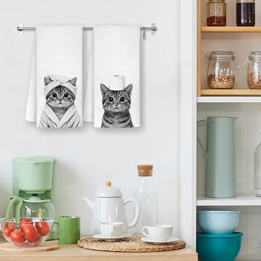 Funny Cat Bathroom Hand Towels, Cat Mom Lovers Lady Gifts for Women, Pet Lover Gifts Decorative Hand Towels for Bathroom Decor, 16x24 Inch Set of 2