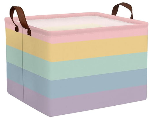 Kids Boho Rainbow Baskets Foldable Girls Baby Toy Storage Bin Rectangular Nursery Box Room Decor(Rainbows)