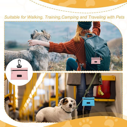 Dog Poop Bag Holder, Pet Waste Bag Dispenser Dog Treat Pouch with Clip Oxford Cloth Portable Reusable Easy Cleanup(2Pcs, Pink), Intended for Outdoor/Travel/Walking