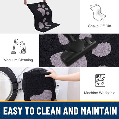 Smiry Dog Door Mat for Muddy Paws, Absorbs Moisture and Dirt, Low-Profile Entryway Mat with Non-Slip Backing, Entry Indoor Outdoor Doormat for Inside Floor (40x32 Inches, Black and Grey, Paw)
