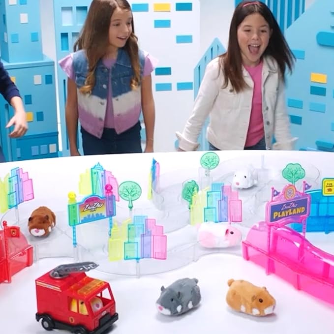 ZhuZhu City Downtown Starter Playset – Interactive Electronic Hamster Toy with Pipsqueak & Sophie – 40+ Sounds & Actions – Expandable Track Set Gift for Kids Ages 4+