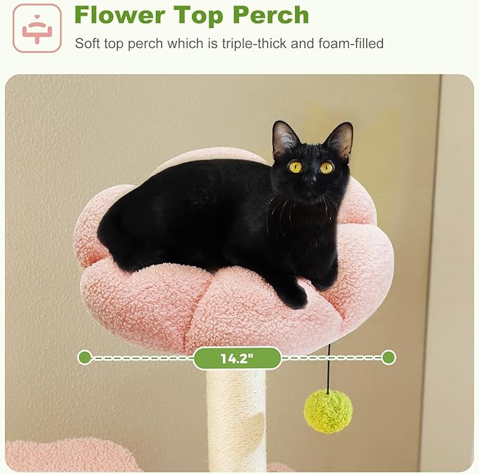 PEQULTI 62" Cat Tree for Indoor Cats, Multi-Level Cat Tower with Cozy Cat Condo Clearance Prime, Pink
