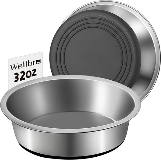 Stainless Steel Dog Bowls, Non Slip Dog Metal Bowls, 2 Pack Food and Water Pet Feeders Heavy Duty Dishwasher Safe (32oz, 4cup)