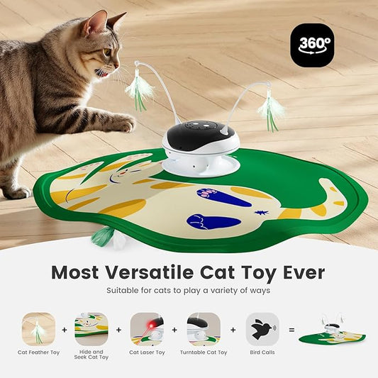 Gardner Pet Cat Toys Chargeable,5in1 Hide and Seek Automatic Interactive cat Toy, Chirping Moving Ambush Feather, Track Balls,Indoor Exercise Kicker 24 inch Cover for All Breeds,Cat Pattern