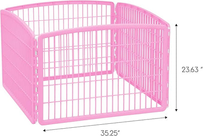 IRIS USA 24" Exercise 4-Panel Pet Playpen, Puppy Pet Small Medium Dog Pen Keep Pets Secure Easy Assemble Rust-Free Heavy-Duty Molded Plastic Customizable, Pink