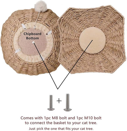 SHENGOCASE 2-Pack 18" Large Cat Tower Tree Add ons Accessories Replacement Part Basket Bed, Handwoven Wicker Rattan Nest Bowl with Soft Cushion