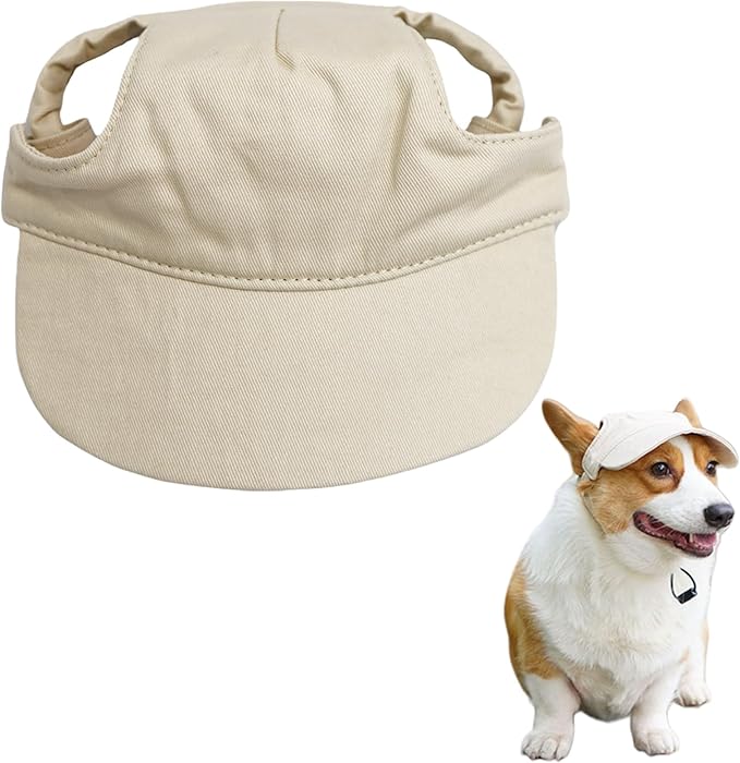 Dog Baseball Cap,Pet Summer Beach Hat,Dog Cat Sunbonnet Cap with Ear Holes,Adjustable Cat Visor for Small Medium Large Dogs (Beige, X-Large)