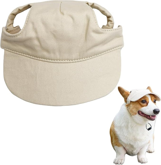 Dog Baseball Cap,Pet Summer Beach Hat,Dog Cat Sunbonnet Cap with Ear Holes,Adjustable Cat Visor for Small Medium Large Dogs (Beige, X-Large)