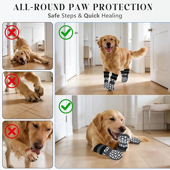 Non-Slip Dog Socks for Hardwood Floors Anti Slip Double-Sided Grippy Socks for Senior Dogs to Prevent Licking Paws, Scratching & Hot Pavement Premium Dog Paw Protector with Grippers Grey M
