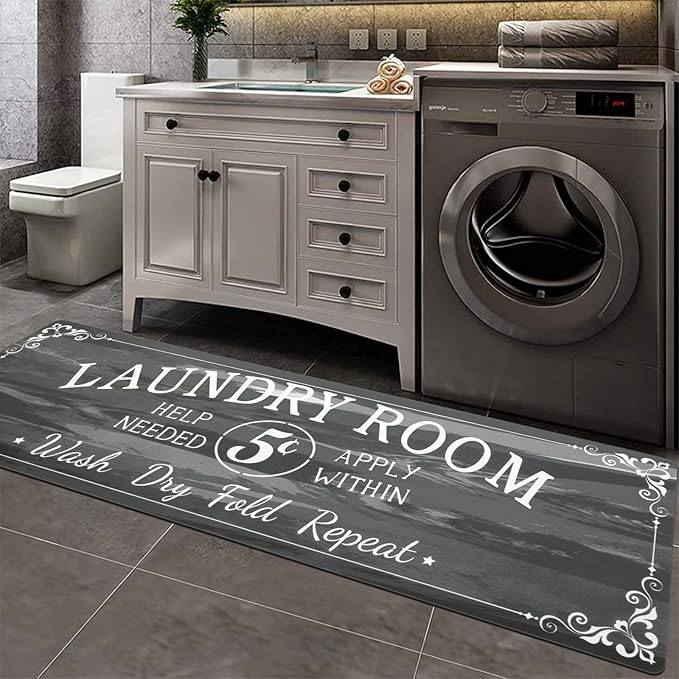 Pauwer Laundry Room Rug Runner 20"x60" Waterproof Rubber Laundry Mat Non Slip Kitchen Mats for Floor Washable Floor Mat Runner Rug for Farmhouse Mudroom Washroom Bathroom Decor