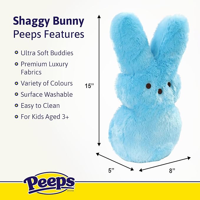 Animal Adventure | 15" Rainbow Shaggy Bunny Peeps Plush | Easter Basket Stuffed Animals for Kids | Marshmallow Candy | Huggable Ultra Soft Plushie Stuffers Buddy Toy | Collectable Gifts | Aged 3+