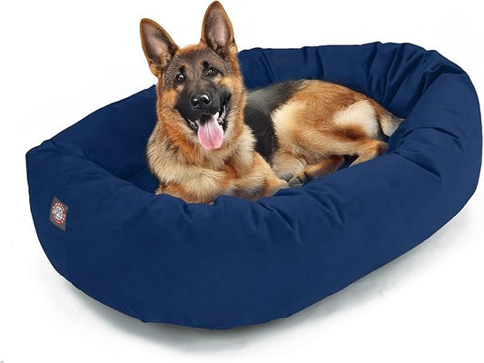 Majestic Pet 52 Inch Suede Calming Dog Bed Washable – Cozy Soft Round Dog Bed w/Spine Support for Dogs to Rest Head - Fluffy Donut Dog Bed 52x35x11 (Inch) - Round Pet Bed X- Large – Navy (2025)