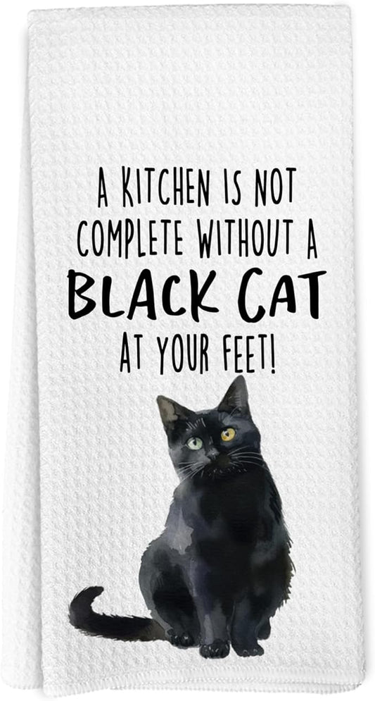 Funny Black Cat Kitchen Towels, Cat Lovers Gifts for Women, Funny Hand Towels for Bathroom Decor, A Kitchen is Not Complete Without A Blackcat Dishcloths Dish Towel forKitchen 16x24 Inches