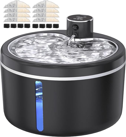 Cat Water Fountain Cordless, 108oz/3L Pet Fountains for Cats Indoor with Stainless Steel Tray, Battery Operated Cat Drinking Fountain with Motion Sensor, Ultra Quiet Pump