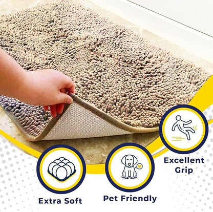 Muddy Mat® | Super Absorbent Door Mat Indoor, Microfiber Quick Dry Chenille Entryway Rug, Non-Slip Front Door Mat, Indoor Mats for Entryway, Machine Washable Pet Rug, Beige 24"x120"