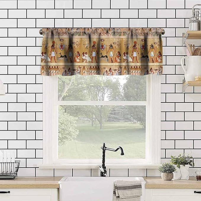 Vintage Ancient Egypt Curtains Valance, Egyptian Culture Mysterious Old Egypt African Pharaoh Theme Window Valance Curtain for Farmhouse Bedroom Living Room Kitchen 54x18inch