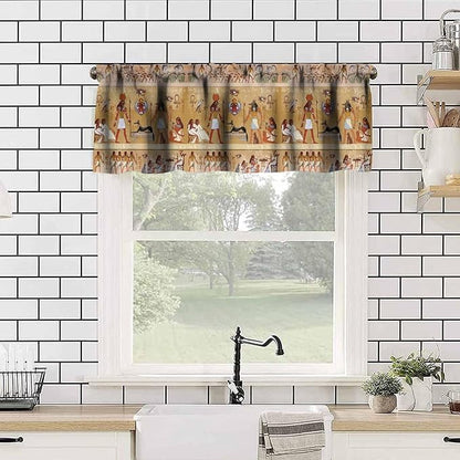 Vintage Ancient Egypt Curtains Valance, Egyptian Culture Mysterious Old Egypt African Pharaoh Theme Window Valance Curtain for Farmhouse Bedroom Living Room Kitchen 54x18inch