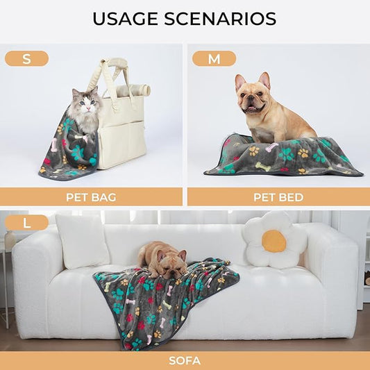 Luciphia 1 Pack 3 Blankets Fluffy Premium Fleece Pet Blanket Flannel Paw Bone Printed Throw for Dog Cat(Small 23"x16", Grey)