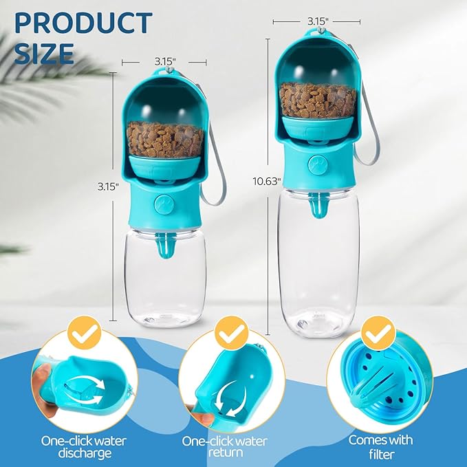 Dog Water Bottle with Food Storage Compartment Portable Pet Dispenser Dogs Stuff Water Bottle Puppy Supplies Portable Travel Dogs Bowls Dog Accessories for Walking and Hiking