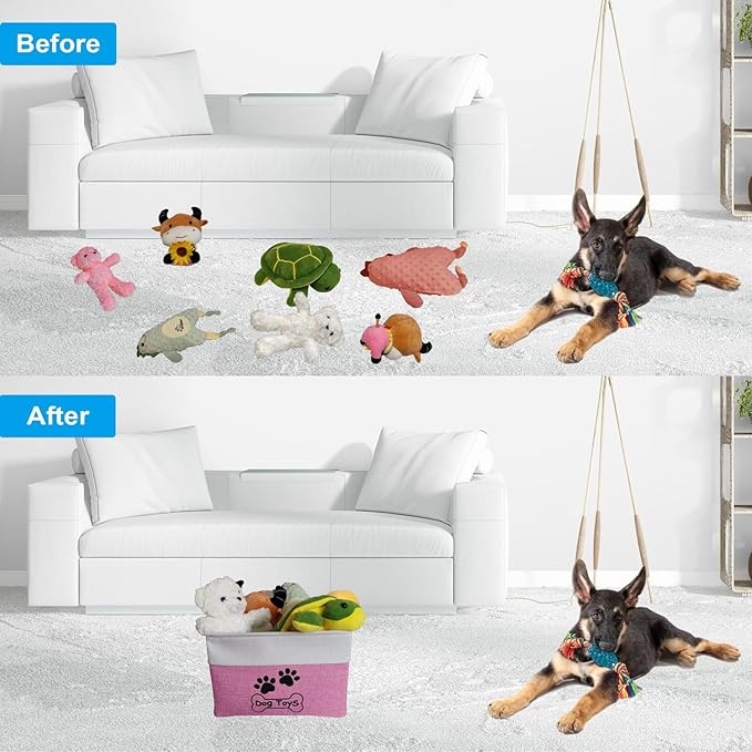 Dog Toy Basket Collapsible Dog Toy Box with Handles Foldable Dog Toy Bin for Pet Toys,Accessories