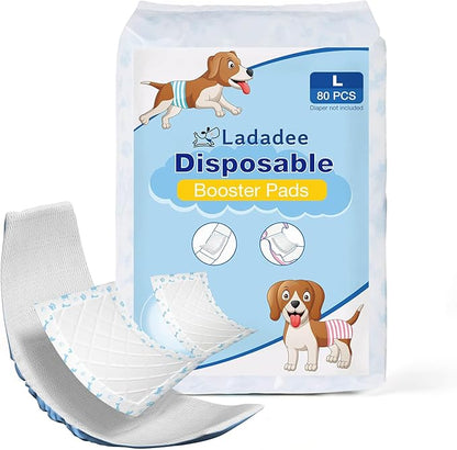 Disposable Dog Diaper Liners Booster Pads for Male and Female Dogs, Doggie Diaper Inserts fit Most Types of Dog Diapers - Pet Belly Bands and Male Wraps-L-80PCS