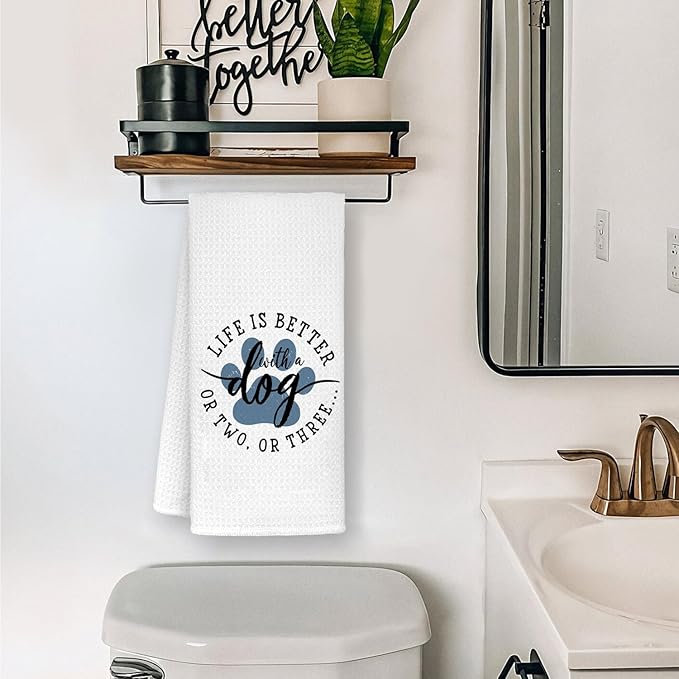 Dog Bathroom Towels, Dog Mom Dad Lovers Owner Gifts for Women Men Dish Waffle Weave Kitchen Towels, Gifts for Pet Lovers Decorative Hand Towels for Kitchen Bathroom Decor, 16x24 Inch