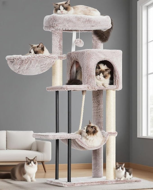 Gitelsnour Cat Tree, Cat Tower for Indoor Cats, 43.3 inch Cat Tree Tower with Sturdy Steel Tube, Cat Hammock, Cat Condo for Small Cats and Kittens, Cat Scratching Post, Muchroom GCT004SMU