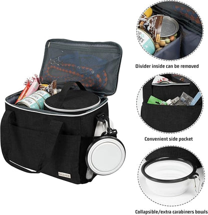 BAGLHER Dog Travel Bag Backpack Pet Supplies Backpack Pet Accessories Storage Bag 5-Piece Set With Shoulder Strap 2 Lined Pet Food Containers 4 Foldable Feeding Bowls Essential Kit for Pet travel