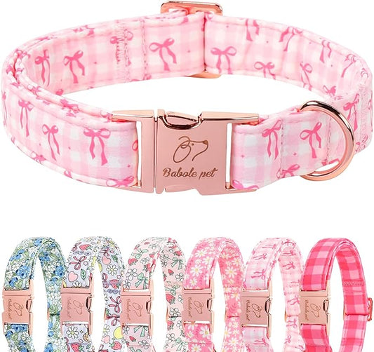 Girl Dog Collar, Sweetheart Girly Pink Bow Dog Collars, Adjustable Heavy Duty Spring/Summer Female Dogs Collar for Small Medium Large Dogs with Metal Buckle M