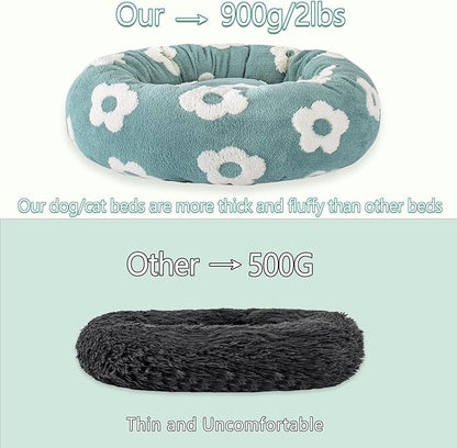23 Inch Calming Dog Bed for Small Dogs Cats, Kitty Puppy Round Anti-Anxiety Warm Bed, Soft Cozy Anti-Slip Donut Washable Pet Bed, Fits up to 30 lbs Pets