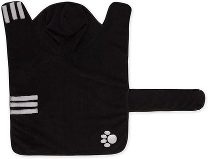 Bone Dry Pet Robe Collection Embroidered Absorbent Microfiber Bath Robe with Adjustable Closure, for Dogs & Cats, Large, Black