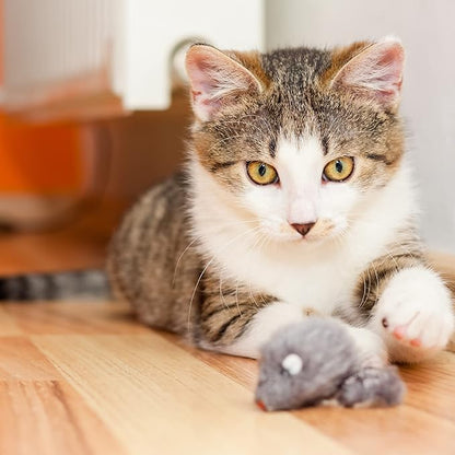 Smokey's Stash Rabbit Fur Mouse Cat Toy 12 per Pack White and Gray Fuzzy Toys for Cats with Rattle Realistic Fake mice (12)