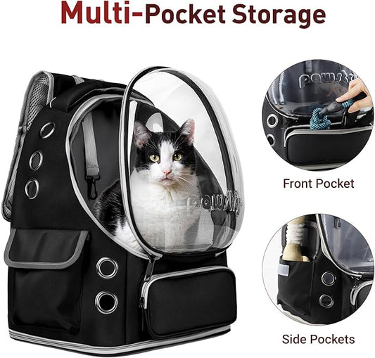 Pawstrip Cat Backpack Carrier with Large Space Bubble Window, Airline Approved Breathable Pet Carrier for Small Dogs Cats up to 15lbs, Foldable for Travel Hiking & Outdoor Use