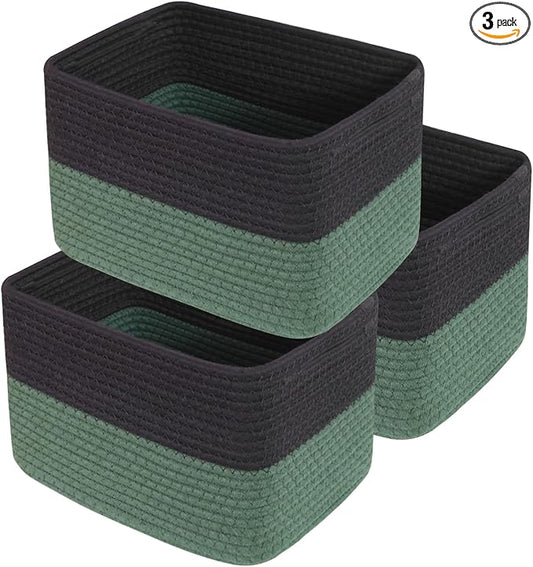 Hopegiver 3 Pack Rainbow Woven Storage Baskets for Shelves, 11x8x7 Inch Cotton Rope Decorative Organizer Bins for Blanket Clothes Book Baby Pet, Colorful Toy Basket for Nursery, Kids Room, Playroom