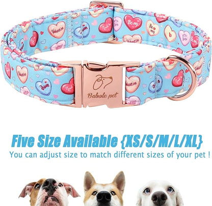 Valentines Dog Collar for Small Dogs - Cute Blue Heart Pattern Puppy Collar Sweet Valentine Adjustable Heavy Duty Pet Collar with Metal Buckle S