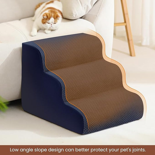 Dog Stairs for Small Dogs, High Density Foam Dog Ramp, Extra Wide Non-Slip Pet Steps for High Beds Or Couch, Soft Foam Doggie Ladder for Dogs Injured, Older Pets, Small Cats