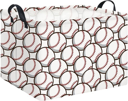 Rectangular Storage Basket Empty,Kids Toys Storage Bin with Handles,Baby Room Decor,Gift Basket,Book Box(Baseball)