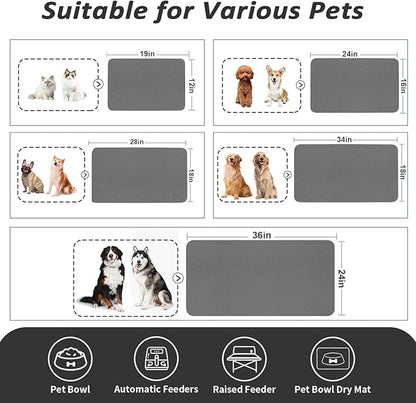 Dog Food Mat - Absorbent Cat Mat for Food and Water, No Stains Pet Feeding Bowl Mat, Easy to Clean Pet Placemats, Quick Dry Dog Water Dispenser Mat for Messy Drinkers | Dark Grey 12"x 19"
