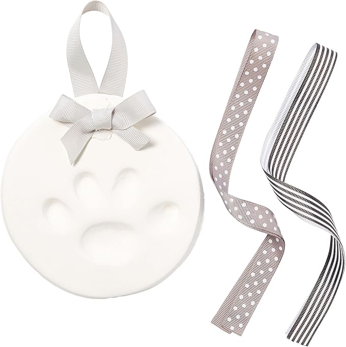 Pearhead Pet Paw Print Keepsake Ornament Kit, Memorial Clay Paw Impression for Dogs & Cats, DIY Hanging Pet Memorial with Ribbons, Pet Keepsake Gift