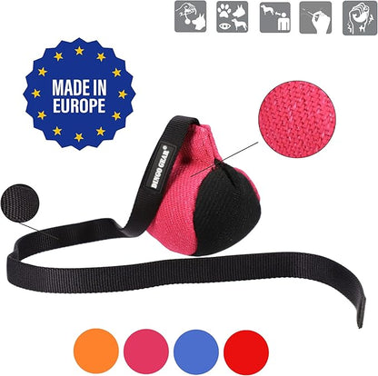 Dingo Gear French Linen Ball for Dog Training, as Reward for Fetch tug of war, with Long Handle, Handmade, Pink-Black S02816