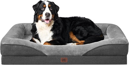 EHEYCIGA Orthopedic XXL Dog Bed for Large Sized Dog, 52x41x8 Inch Extra Large Memory Foam Dog Couch Bed with Sides, Waterproof Liner & Washable Removable Cover, Bolster Pet Sofa, Grey