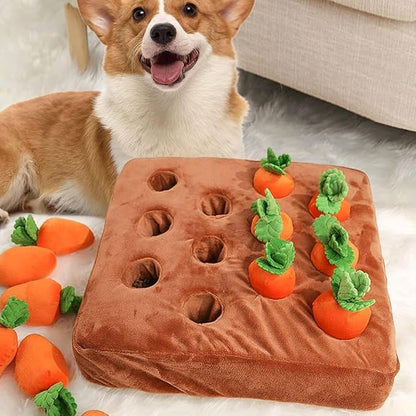 Carrot Dog Toy, Interactive Dog Carrot Puzzle Toy, Snuffle Mat for Dogs Toy Carrot, 2 in 1 Non-Slip Nosework Feed Games, Dog Carrot Toy Pet Stress Relief with 12 Carrots