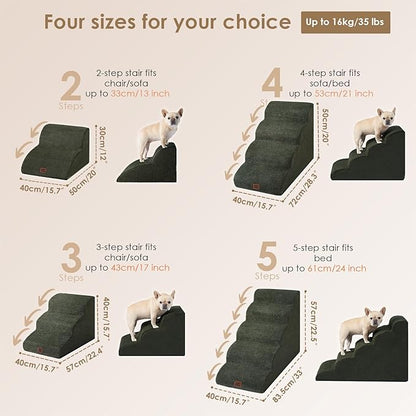 EHEYCIGA Curved Dog Stairs Ramp for High Beds 22.6" H, 5-Step Dog Steps for Small Dogs and Cats, Pet Stairs for High Bed Climbing, Non-Slip Balanced Pet Step Indoor, Military Green